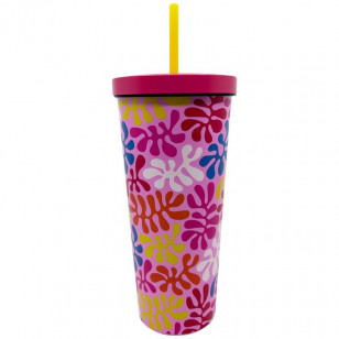 VASO BICOLOR CON TAPA 750 ML - MK HOJITAS COLORES