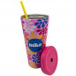 VASO BICOLOR CON TAPA 750 ML - MK HOJITAS COLORES